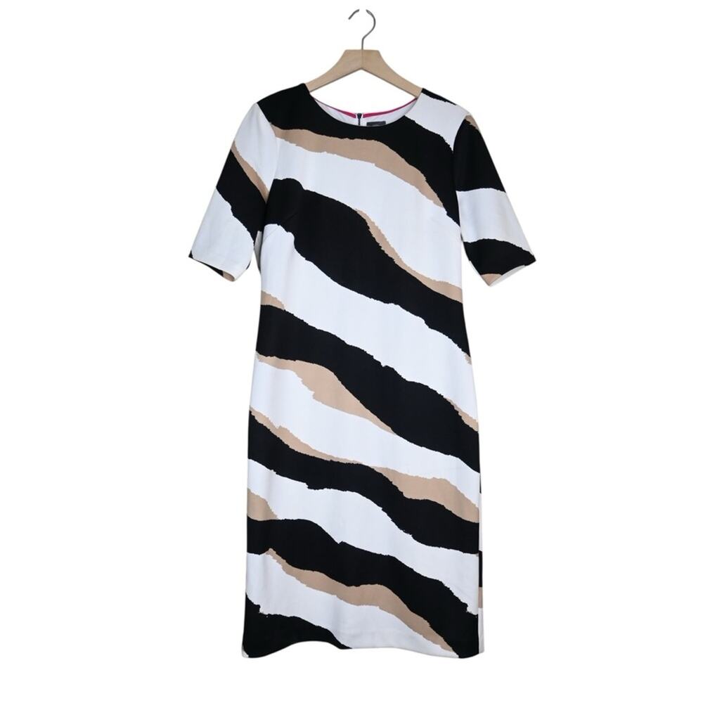 Vince Camuto Women's 14 Short Sleeve Black and Tan Diagonal Striped Sheath Dress